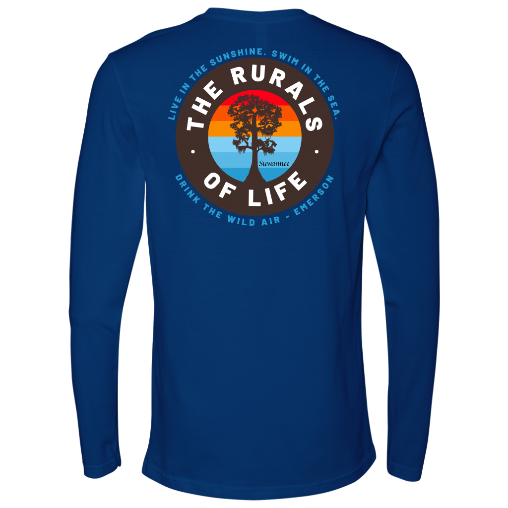 Royal Mens Long Sleeve Tshirt - Rurals of Life Tee with Cypress Tree and Ralph Waldo Emerson Quote by Suwannee Brand Sportswear Apparel