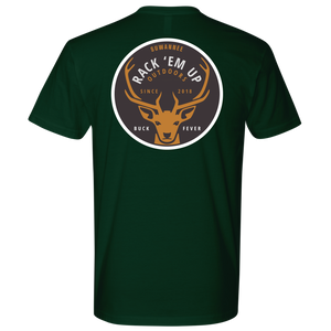 Forest Green Mens Short Sleeve Tshirt -  Rack 'Em Up Deer Design by Suwannee Brand Sportswear Apparel