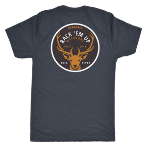 Navy Blend Mens Short Sleeve Tshirt -  Rack 'Em Up Deer Design by Suwannee Brand Sportswear Apparel