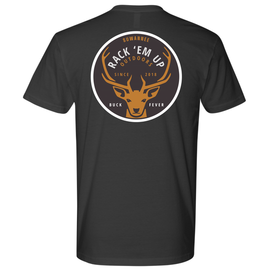 Dark Grey Mens Short Sleeve Tshirt -  Rack 'Em Up Deer Design by Suwannee Brand Sportswear Apparel