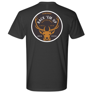 Dark Grey Mens Short Sleeve Tshirt -  Rack 'Em Up Deer Design by Suwannee Brand Sportswear Apparel
