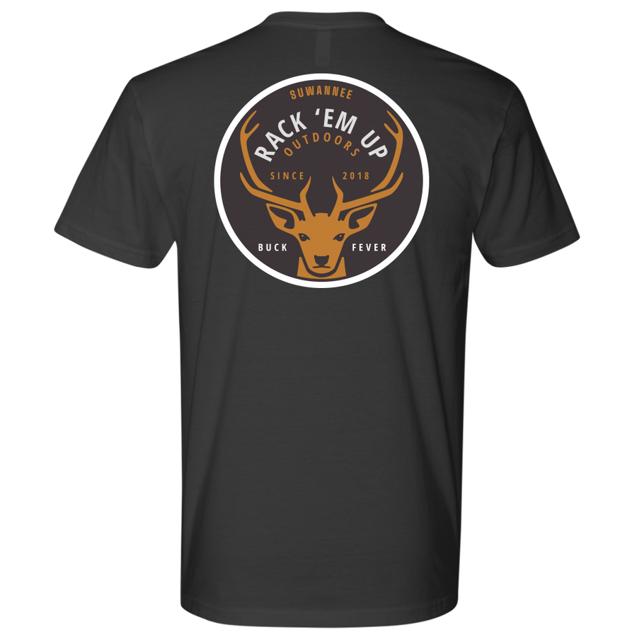 Dark Grey Mens Short Sleeve Tshirt -  Rack 'Em Up Deer Design by Suwannee Brand Sportswear Apparel