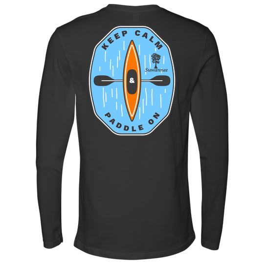 Dark Grey Mens Long Sleeve Tshirt -  Keep Calm and Paddle On Kayak logo by Suwannee Brand Sportswear Apparel