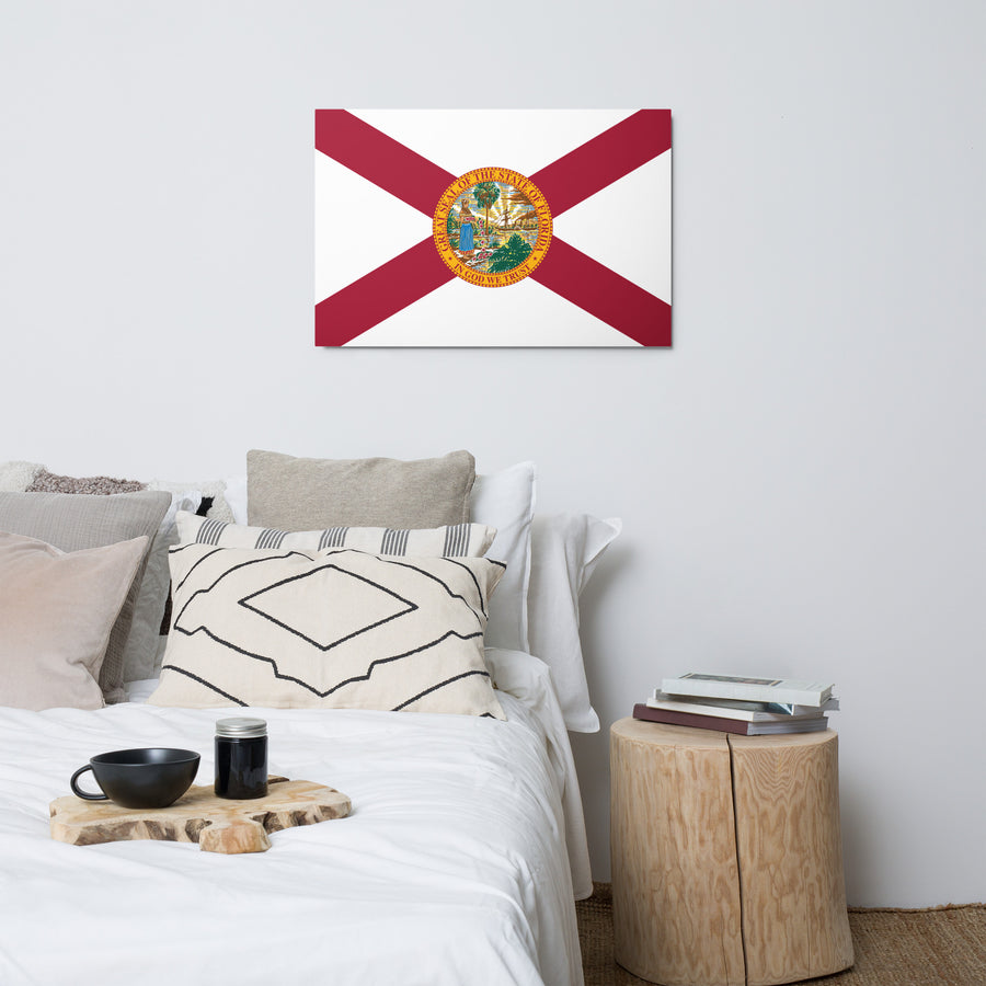 State of Florida Flag printed on a metal frame hanging on a wall