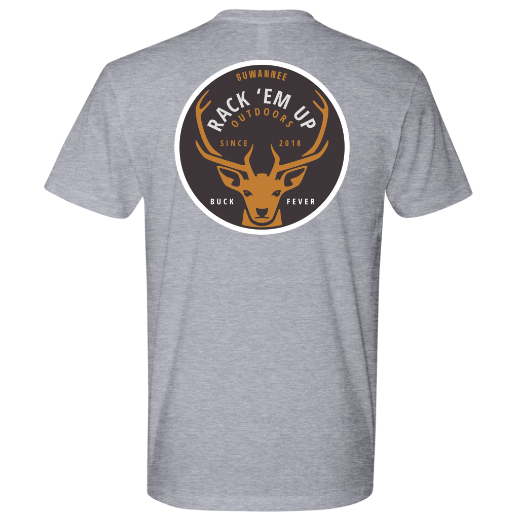 Heather Grey Mens Short Sleeve Tshirt -  Rack 'Em Up Deer Design by Suwannee Brand Sportswear Apparel