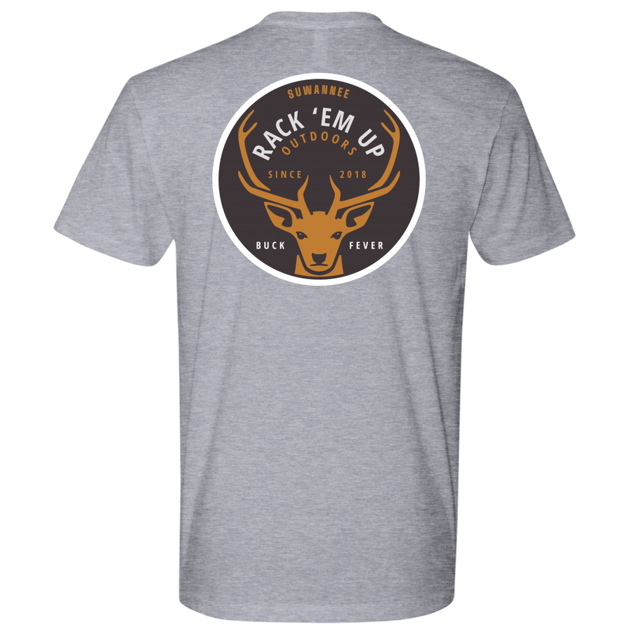 Heather Grey Mens Short Sleeve Tshirt -  Rack 'Em Up Deer Design by Suwannee Brand Sportswear Apparel