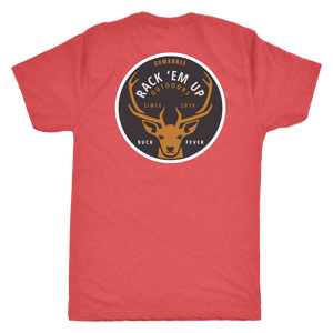 Red Blend Mens Short Sleeve Tshirt -  Rack 'Em Up Deer Design by Suwannee Brand Sportswear Apparel