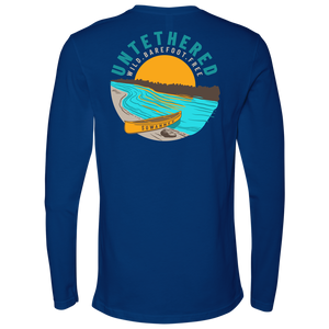 Royal Mens Long Sleeve Tshirt - River and Canoe Image Logo on Back with slogan "Untethered" & "Wild. Barefoot. Free" by Suwannee Brand Sportswear Apparel