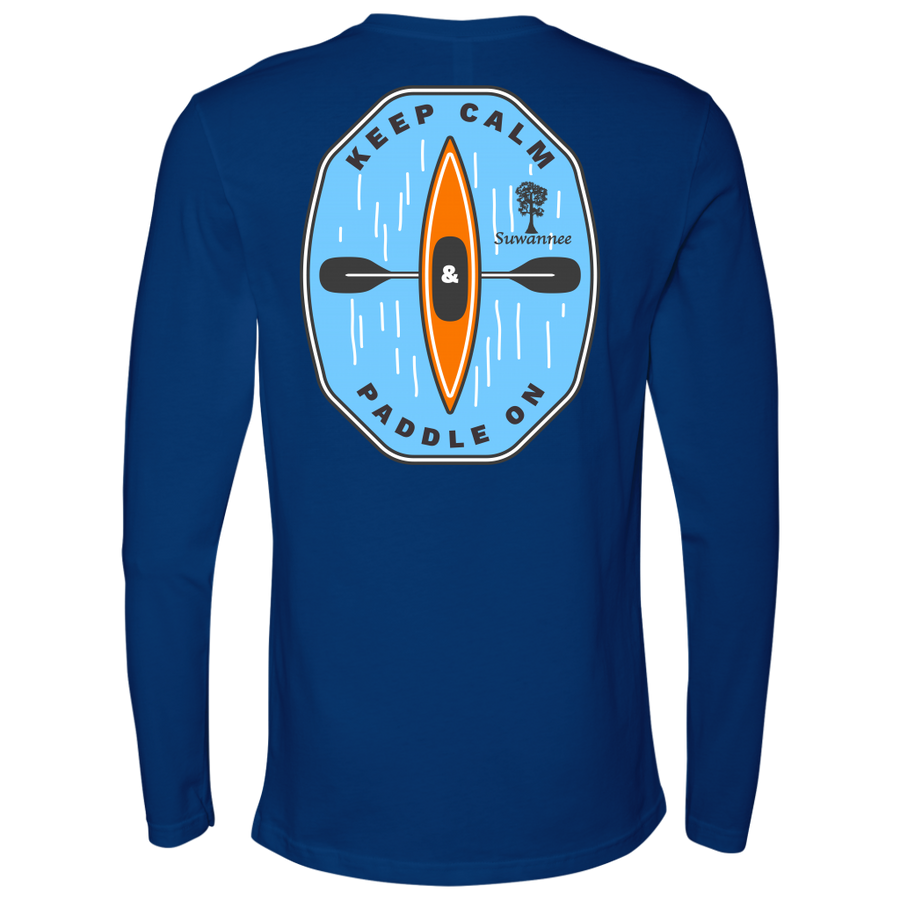 Royal Blue Mens Long Sleeve Tshirt -  Keep Calm and Paddle On Kayak logo by Suwannee Brand Sportswear Apparel