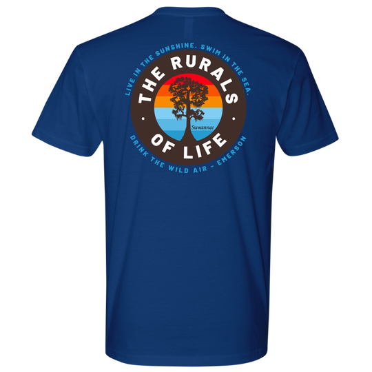 Royal Mens Short Sleeve Tshirt - Rurals of Life Tee with Cypress Tree and Ralph Waldo Emerson Quote by Suwannee Brand Sportswear Apparel
