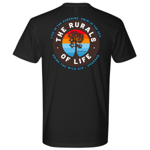 Black Mens Short Sleeve Tshirt - Rurals of Life Tee with Cypress Tree and Ralph Waldo Emerson Quote by Suwannee Brand Sportswear Apparel