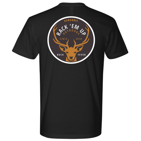 Black Mens Short Sleeve Tshirt -  Rack 'Em Up Deer Design by Suwannee Brand Sportswear Apparel