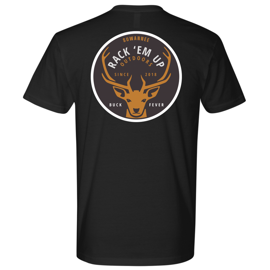 Black Mens Short Sleeve Tshirt -  Rack 'Em Up Deer Design by Suwannee Brand Sportswear Apparel
