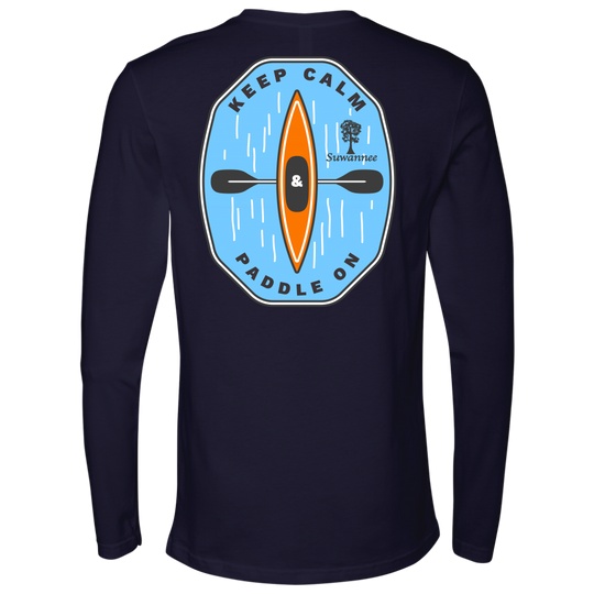 Navy Mens Long Sleeve Tshirt -  Keep Calm and Paddle On Kayak logo by Suwannee Brand Sportswear Apparel