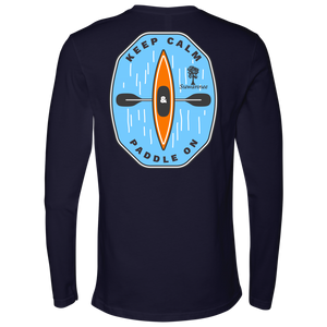 Navy Mens Long Sleeve Tshirt -  Keep Calm and Paddle On Kayak logo by Suwannee Brand Sportswear Apparel