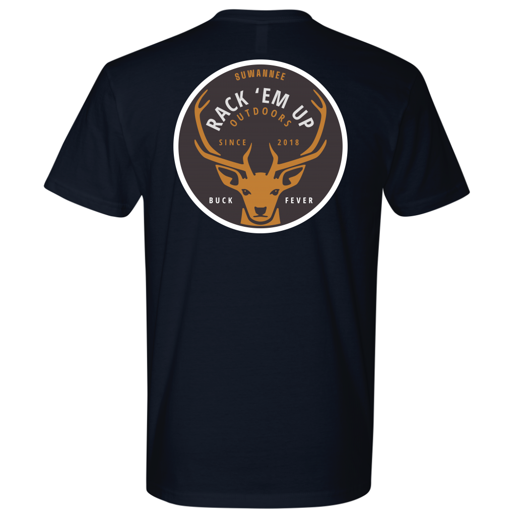 Navy Mens Short Sleeve Tshirt -  Rack 'Em Up Deer Design by Suwannee Brand Sportswear Apparel