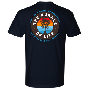 Navy Mens Short Sleeve Tshirt - Rurals of Life Tee with Cypress Tree and Ralph Waldo Emerson Quote by Suwannee Brand Sportswear Apparel