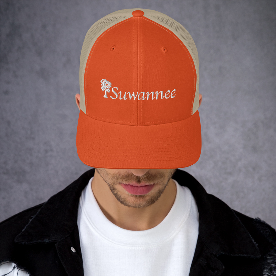 Suwannee Cypress Logo - Snap Back Trucker Mesh Back Hat - Yupoong