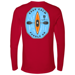 Red Mens Long Sleeve Tshirt -  Keep Calm and Paddle On Kayak logo by Suwannee Brand Sportswear Apparel