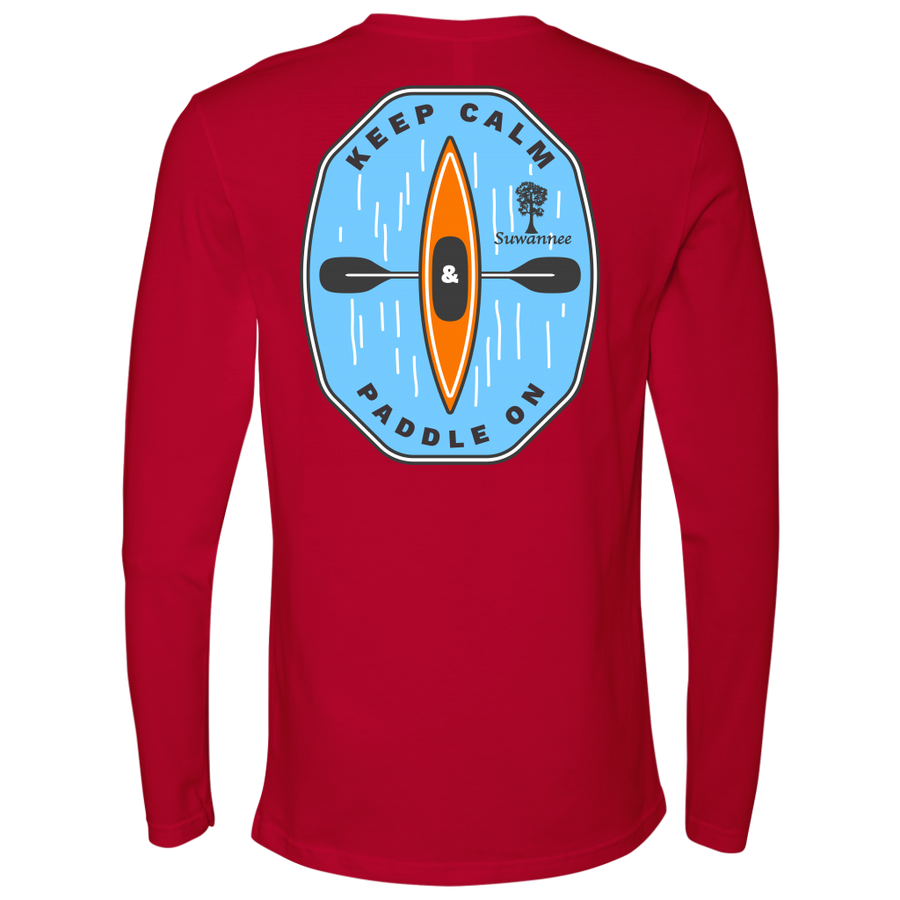 Red Mens Long Sleeve Tshirt -  Keep Calm and Paddle On Kayak logo by Suwannee Brand Sportswear Apparel