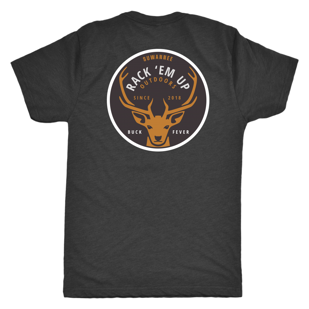 Black Blend Mens Short Sleeve Tshirt -  Rack 'Em Up Deer Design by Suwannee Brand Sportswear Apparel