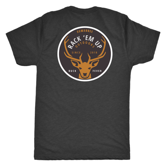 Black Blend Mens Short Sleeve Tshirt -  Rack 'Em Up Deer Design by Suwannee Brand Sportswear Apparel