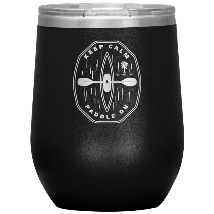 Keep Calm Kayak - Engraved Stainless Steel Wine Tumbler 12 oz Vacuum Insulated
