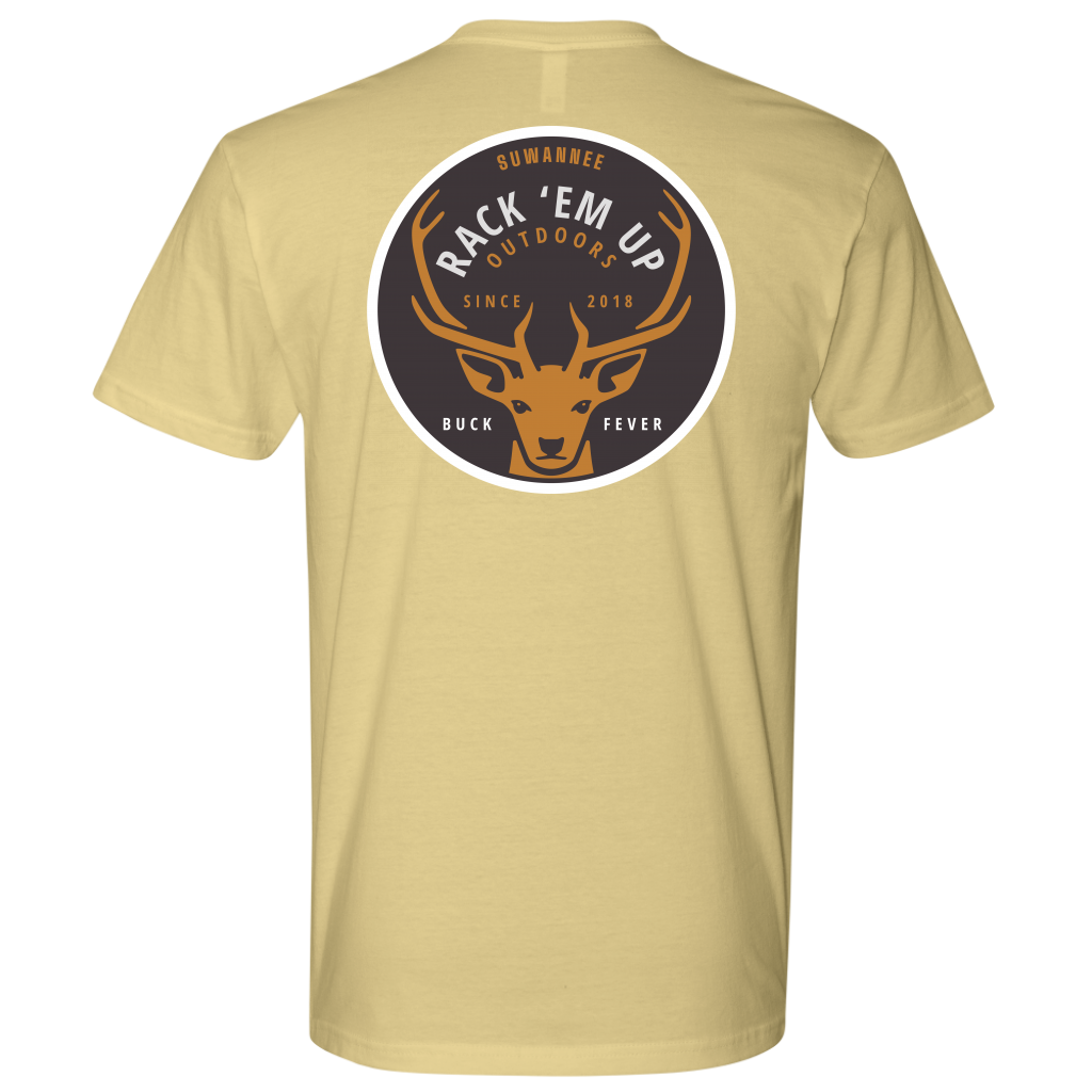 Yellow Mens Short Sleeve Tshirt -  Rack 'Em Up Deer Design by Suwannee Brand Sportswear Apparel