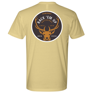 Yellow Mens Short Sleeve Tshirt -  Rack 'Em Up Deer Design by Suwannee Brand Sportswear Apparel